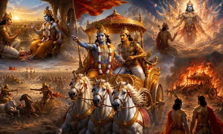 श्रीकृष्ण-का-अर्जुन-को-सारथी-के-रूप-में-चुनना-और-गीता-का-उपदेश
